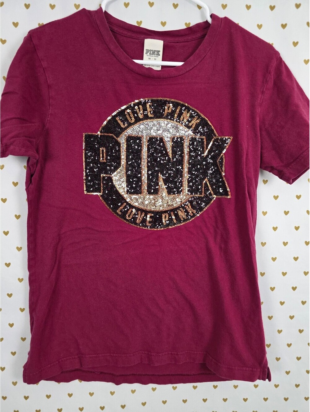 Victorias Secret PINK Bling logo Maroon Tee shirt XS